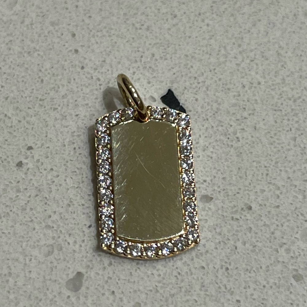 14k yellow gold dog tag with cz stones
